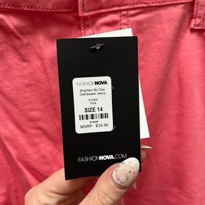 Fashion Nova distressed skinny jeans size 14 pink nwt “brighten my day”